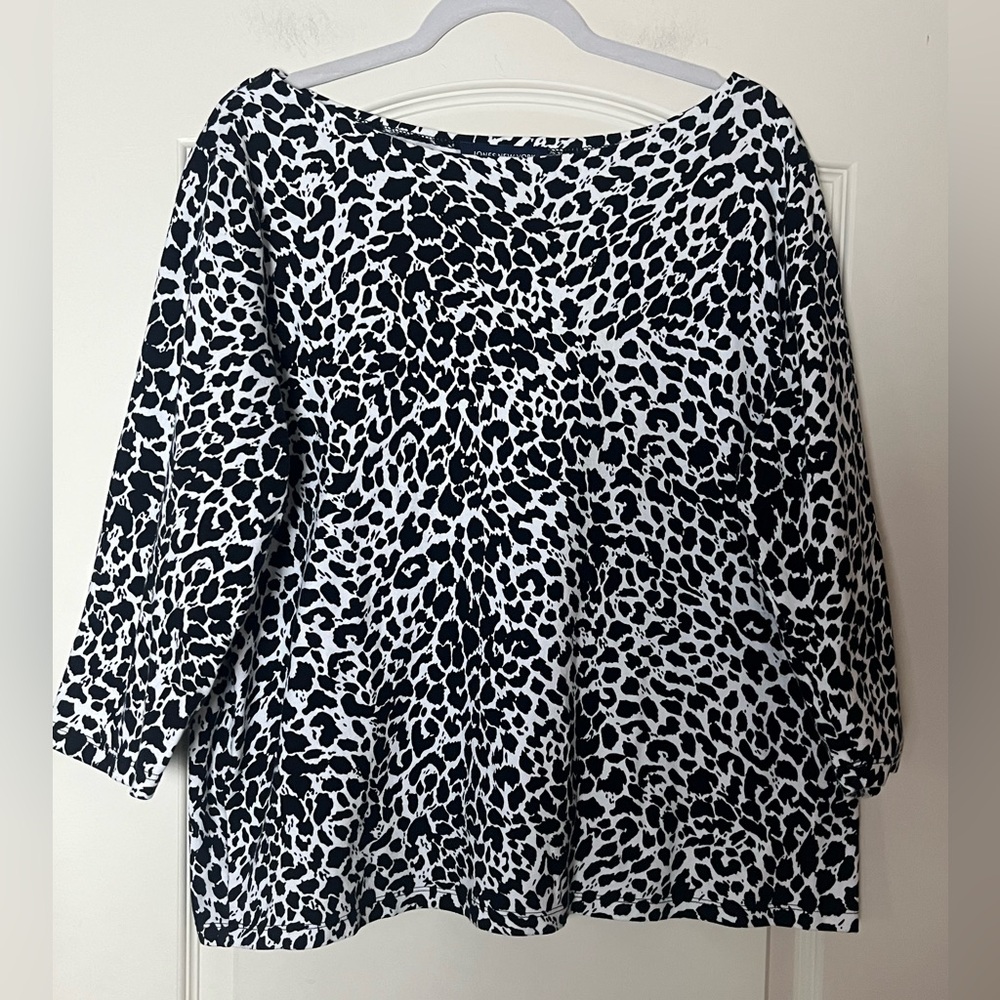 Jones New York Signature Stylish Black and White Leopard Print Women's Top 2X - Picture 6 of 13